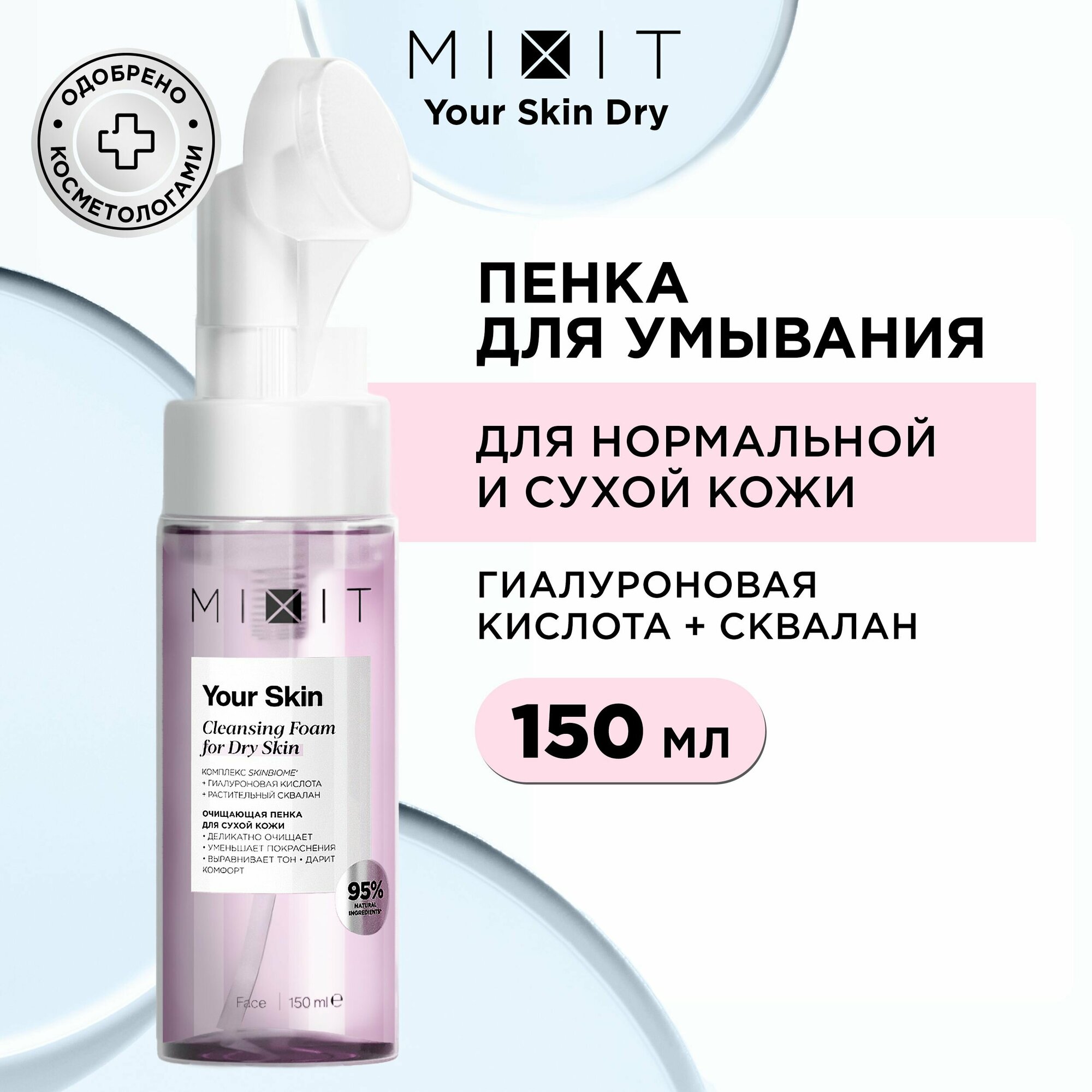 MIXIT Пенка - мусс очищающая увлажняющая для умывания против черных точек Your Skin, 150 мл