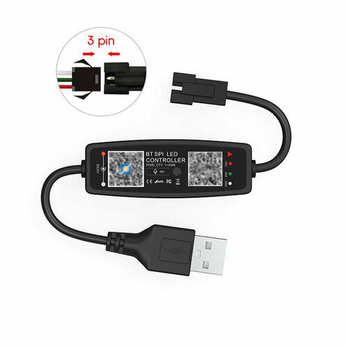 Контроллер для адресной ленты USB 5В (Bluetooth, RGB, 3PIN) Огонек OG-LDL43 LED led контроллер usb 5в bluetooth rgb огонек og ldl41