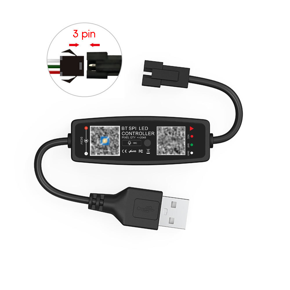 Контроллер для адресной ленты USB 5В (Bluetooth, RGB, 3PIN) Огонек OG-LDL43 LED