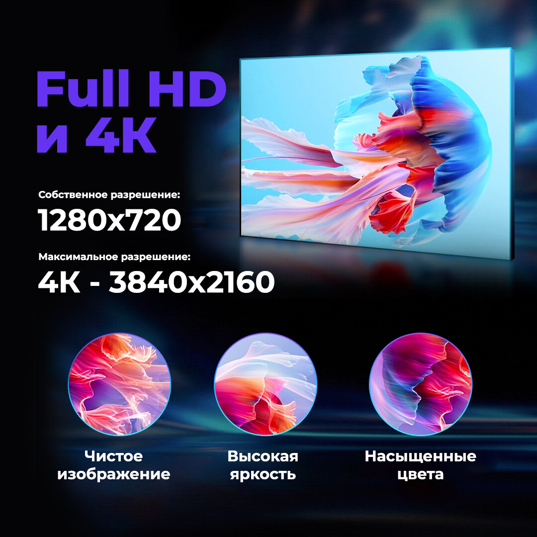 Портативный проектор мультимедийный на системе Андройд /Android, Wi-Fi 2.4-5G, Bluetooth 4K разрешение, кинопроектор для дома с пультом ДУ и автофокусом — фото 2