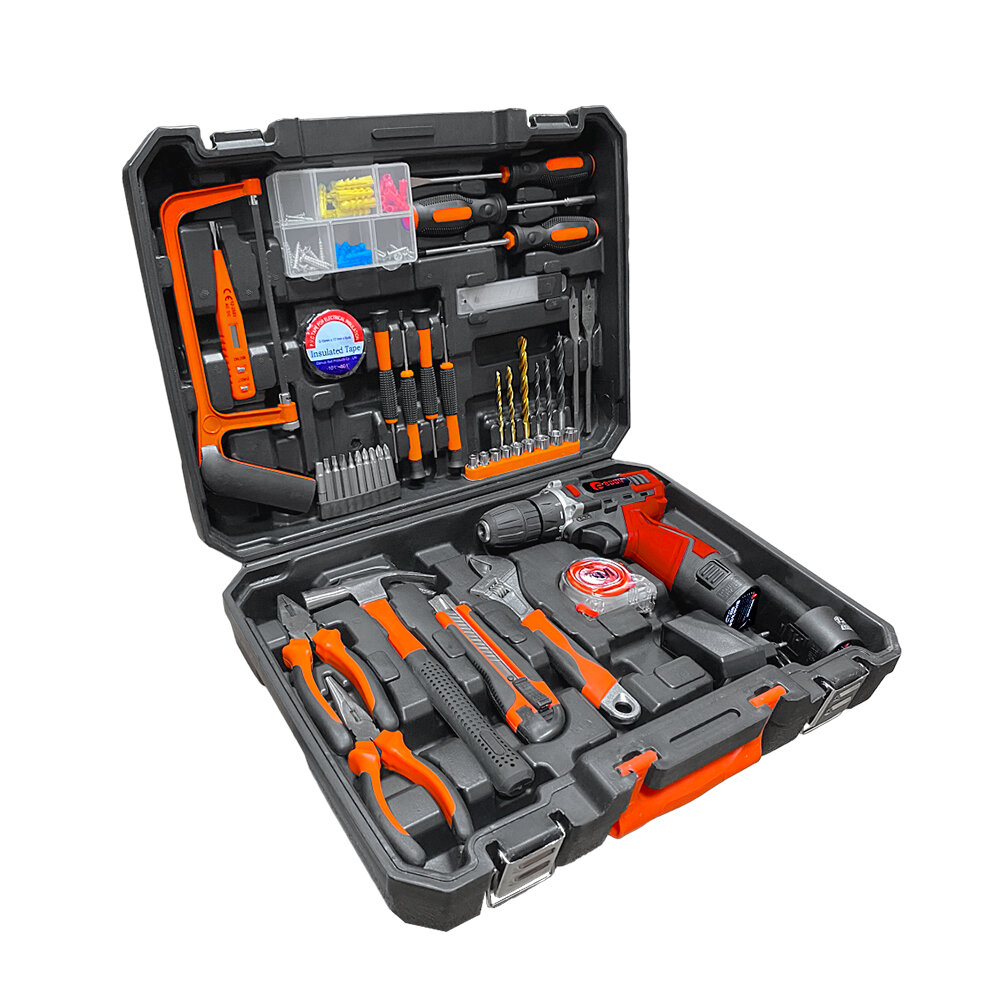 фото Дрель-шуруповерт аккумуляторная Edon CF-1201N с набором ручного инструмента (50 предметов)