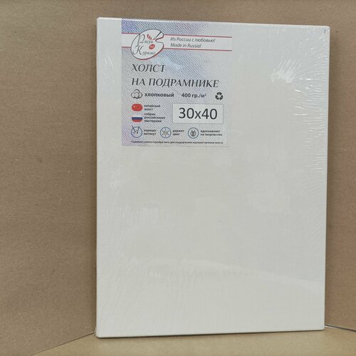 Холст грунтованный 30*40 см на подрамнике, итальянский, хлопок 400г/м2 Рисуй на кураже