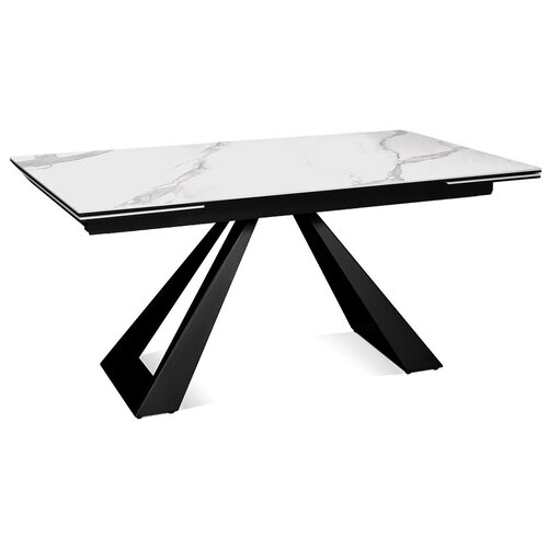 Стол DikLine SKZ140 Керамика Белый мрамор/подстолье черное/опоры черные
