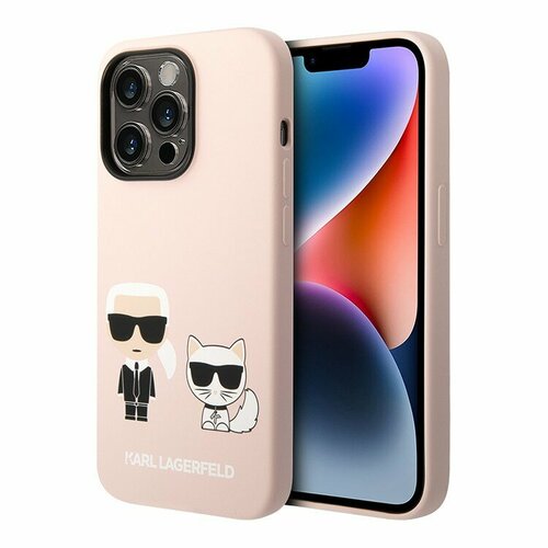 Чехол Karl Lagerfeld силиконовый для iPhone 14 Pro, розовый Liquid silicone Karl & Choupette