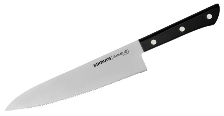 Нож кухонный Шеф серрейтор Samura HARAKIRI SHR-0086B/K, черная рукоять, 208 мм