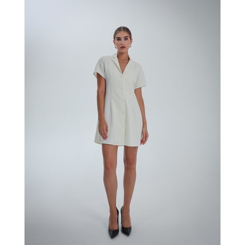 Платье-комбинация хлопок, полуприлегающее, мини, подкладка, размер XS, белый, бежевый