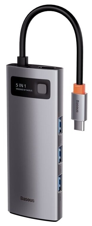 Переходник BASEUS Metal Gleam Series 5-in-1, Разветвитель, Type-C - USB3.0 + PD + 4K HD, серый