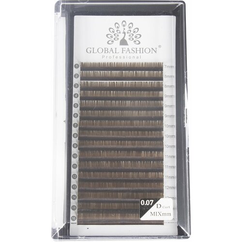 Global Fashion Ресницы для наращивания Premium Lashes / микс 7-13 мм, 0.07 мм / изгиб D / темный шоколад