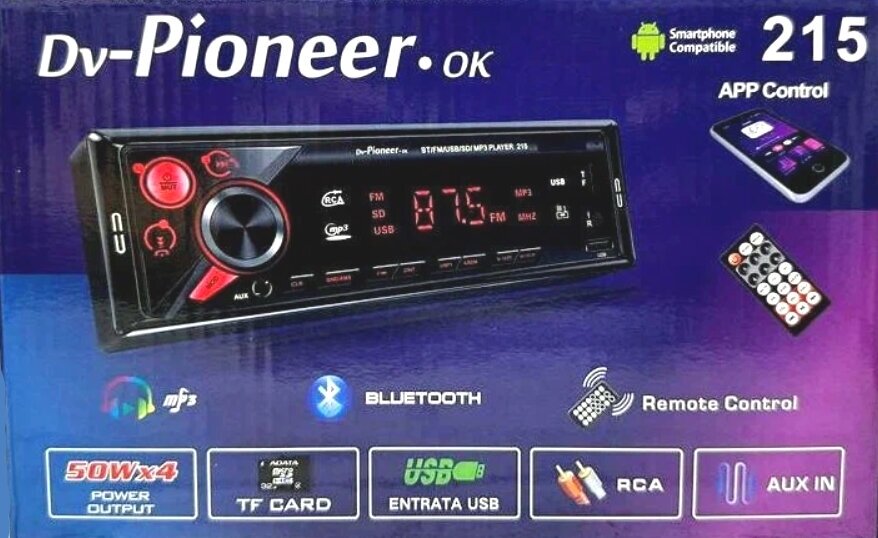 Автомагнитола Dv-Pioneer. ok 215 (Bluetooth/USB/AUX/FM)