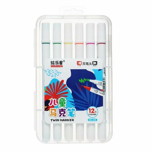 Набор маркеров 12 цветов двусторонние пулевидной и скошенный наконечники 824₽