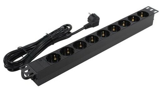 фото EXEGATE Сетевой фильтр EX280851RUS Блок розеток ServerPro PDU-19H905 Al-9S-EU3, 19",1U, алюм, 9Schuko, евровилка, 3м
