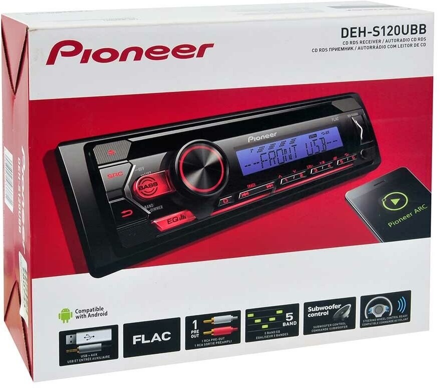Pioneer DEH-S120UBB CD-R/-RW/MP3/WMA/WAV/FLAC, MOSFET 4 х 50 Вт, тюнер FM c RDS, фронтальный AUX-In