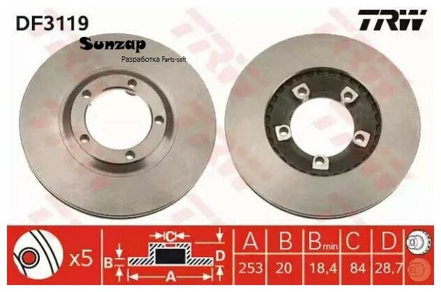 TRW DF3119 Диск тормозной передний HYUNDAI H100/Porter TRW DF3119