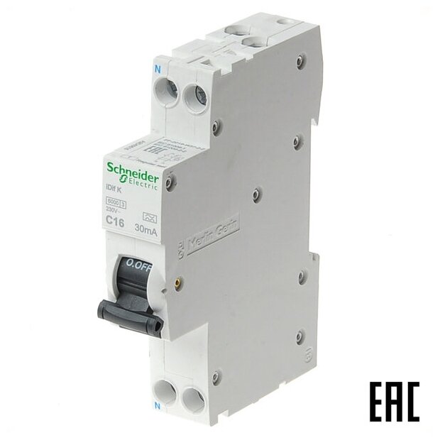 Дифференциальный автомат SYSTEME ELECTRIC (SCHNEIDER ELECTRIC) SCHNEIDER ELECTRIC ACTI9 1P+N 16А (C) 6 кА, 30 мА (A), A9D49616 - фотография № 2