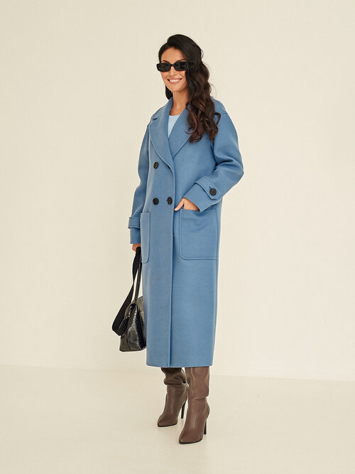 Пальто  Fidan демисезонное, шерсть, силуэт прямой, удлиненное, размер 54, синий