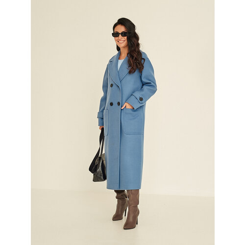 Пальто  Fidan демисезонное, шерсть, силуэт прямой, удлиненное, размер 48, синий