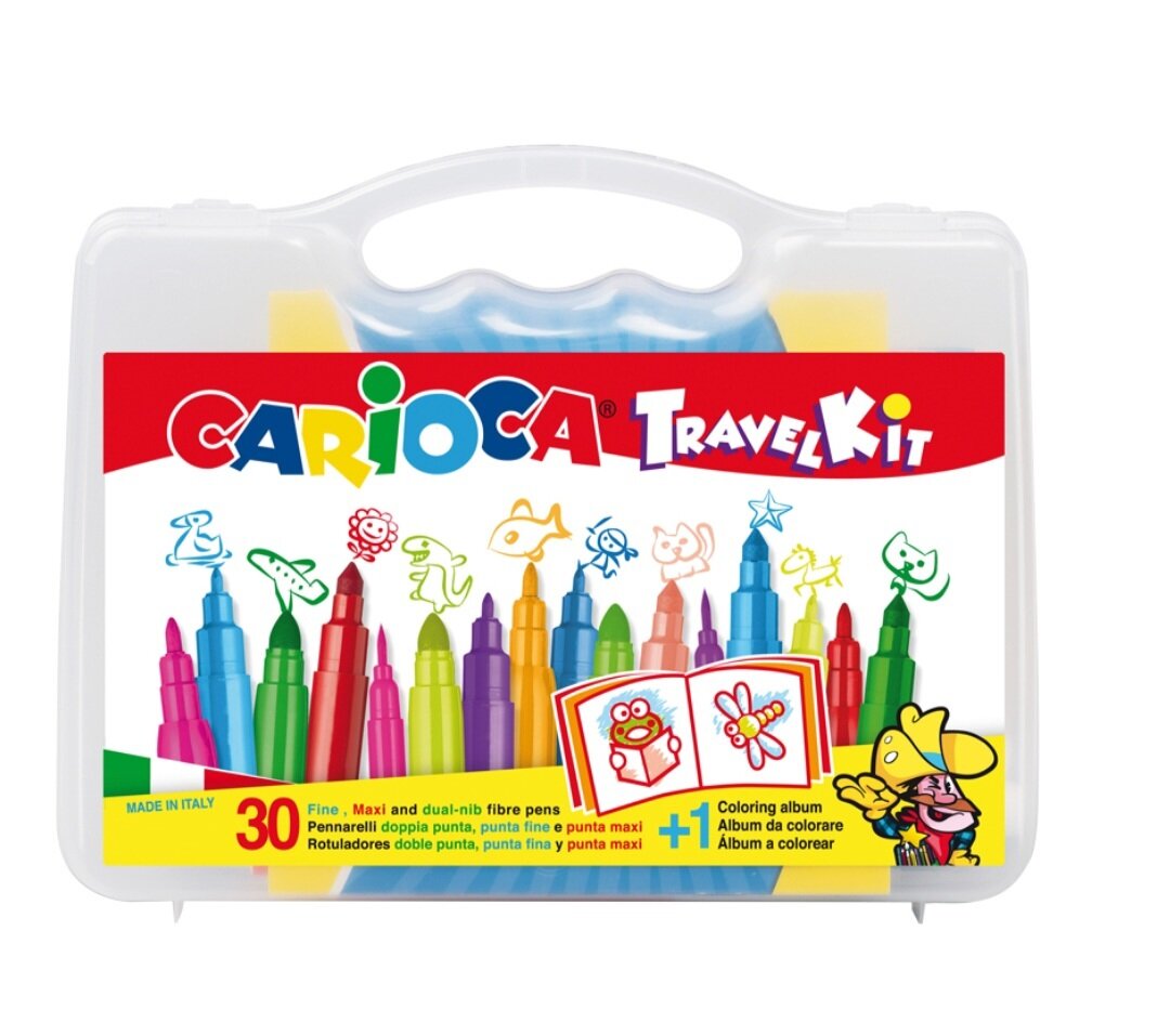 Набор для рисования Carioca 30 фломастеров + раскраска, пластиковая коробка с ручкой 43260