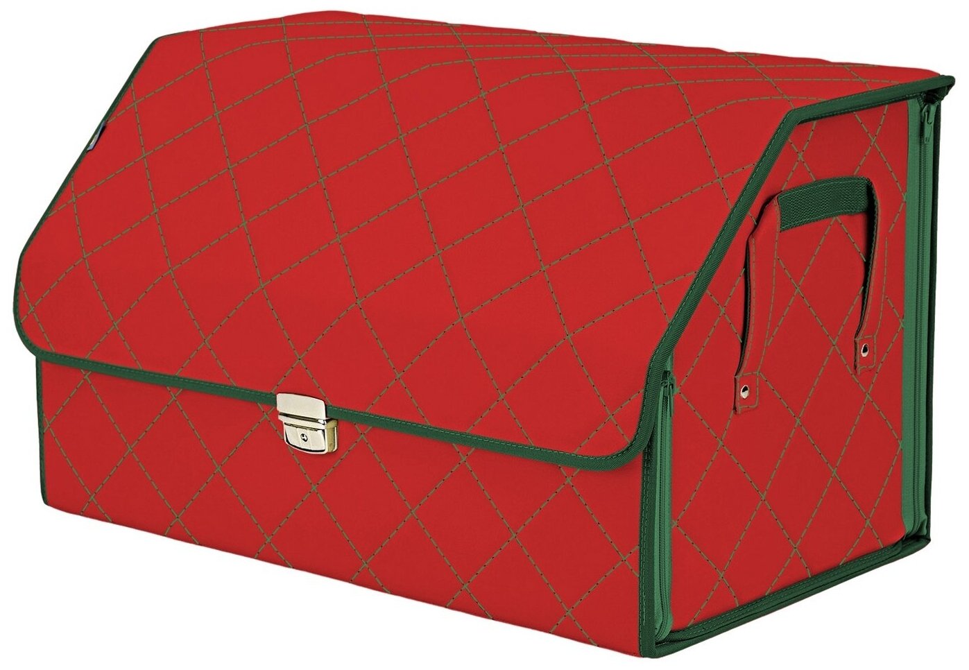Органайзер-саквояж в багажник "Союз Премиум" (размер XL). Цвет: красный с зеленой прострочкой Ромб.