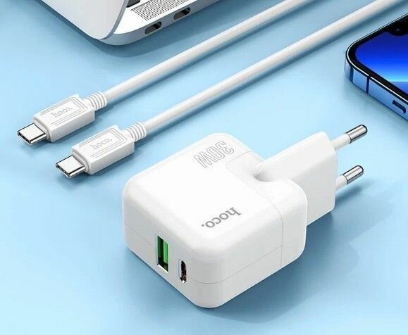 Блок питания сетевой 1 USB Type-C HOCO C111A Lucky QC3.0 PD 30Вт цвет: белый