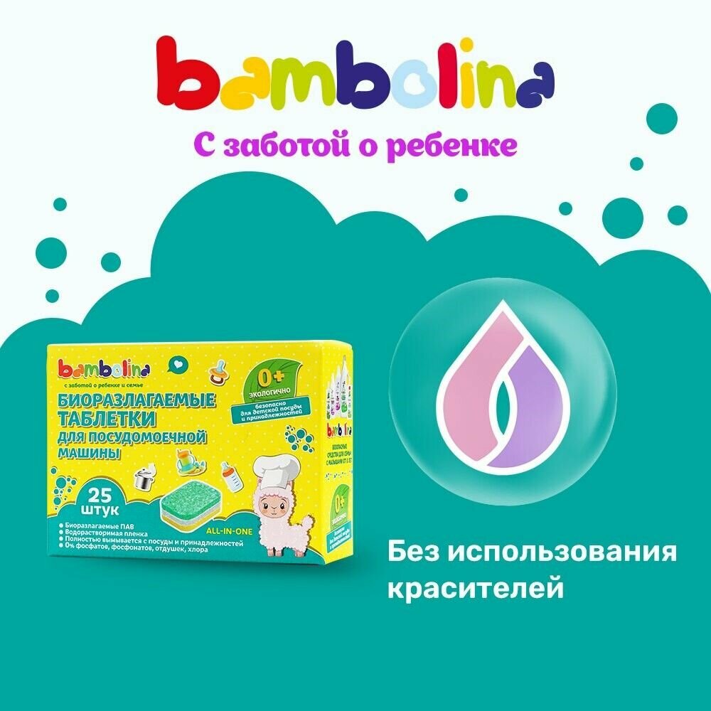 Таблетки для посудомоечных машин Bambolina биоразлагаемые 25шт - фотография № 6