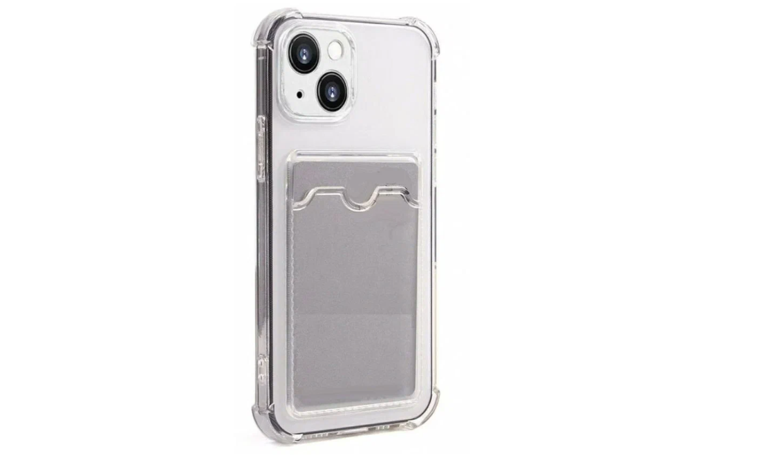 Противоударный силиконовый чехол Прозрачный на IPhone 14 с кармашком для карт / Айфон 14