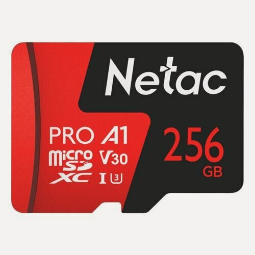 Изображение товара Карта памяти microSDXC UHS-I U3 NETAC P500 Extreme Pro 256 ГБ, 100 МБ/с, Class 10, NT02P500PRO-256G-R, 1 шт, переходник SD