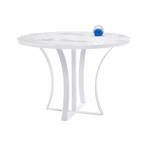 Стол круглый KAPIOVI NOITON, стекло белый мрамор, белые ножки