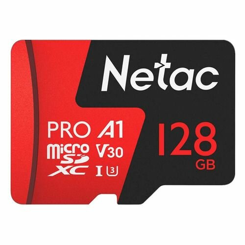Карта памяти microSDXC UHS-I U3 NETAC P500 Extreme Pro 128 ГБ, 100 МБ/с, Class 10, NT02P500PRO-128G-R, 1 шт, переходник SD