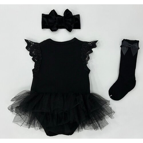 Комплект одежды   для девочек, носки и бант и боди, нарядный стиль, размер 68, черный