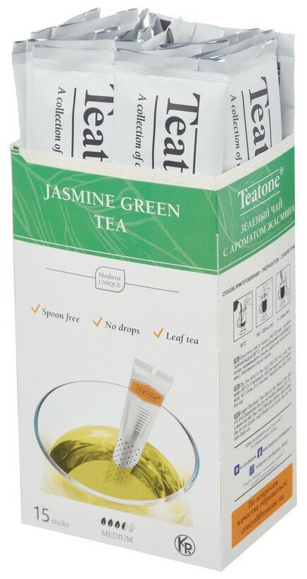 Чай зелёный с ароматом жасмина, TEATONE, в стиках, (15шт*1,8г) - фотография № 11