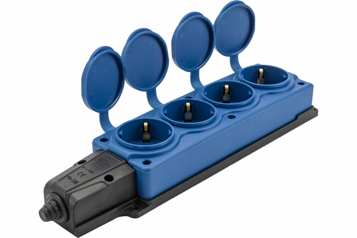 Колодка электрическая для удлинителя колодка четверная NE-AD 4-нг с/з с крышками 16А, IP54, синий/черный (каучук) - фотография № 9