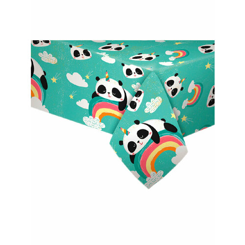 Скатерть для праздника полиэтиленовая Панда на радуге 180х130 см
