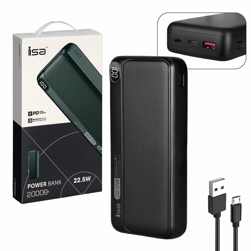 Внешний аккумулятор ISA PB-006 20000mAh, черный внешний аккумулятор isa pb 201 10000 mah черный