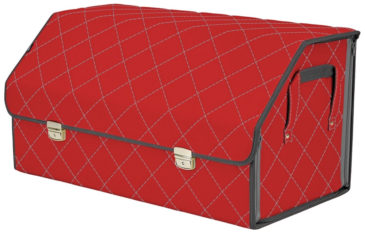 Органайзер-саквояж в багажник "Союз Премиум" (размер XL Plus). Цвет: красный с серой прострочкой Ромб.