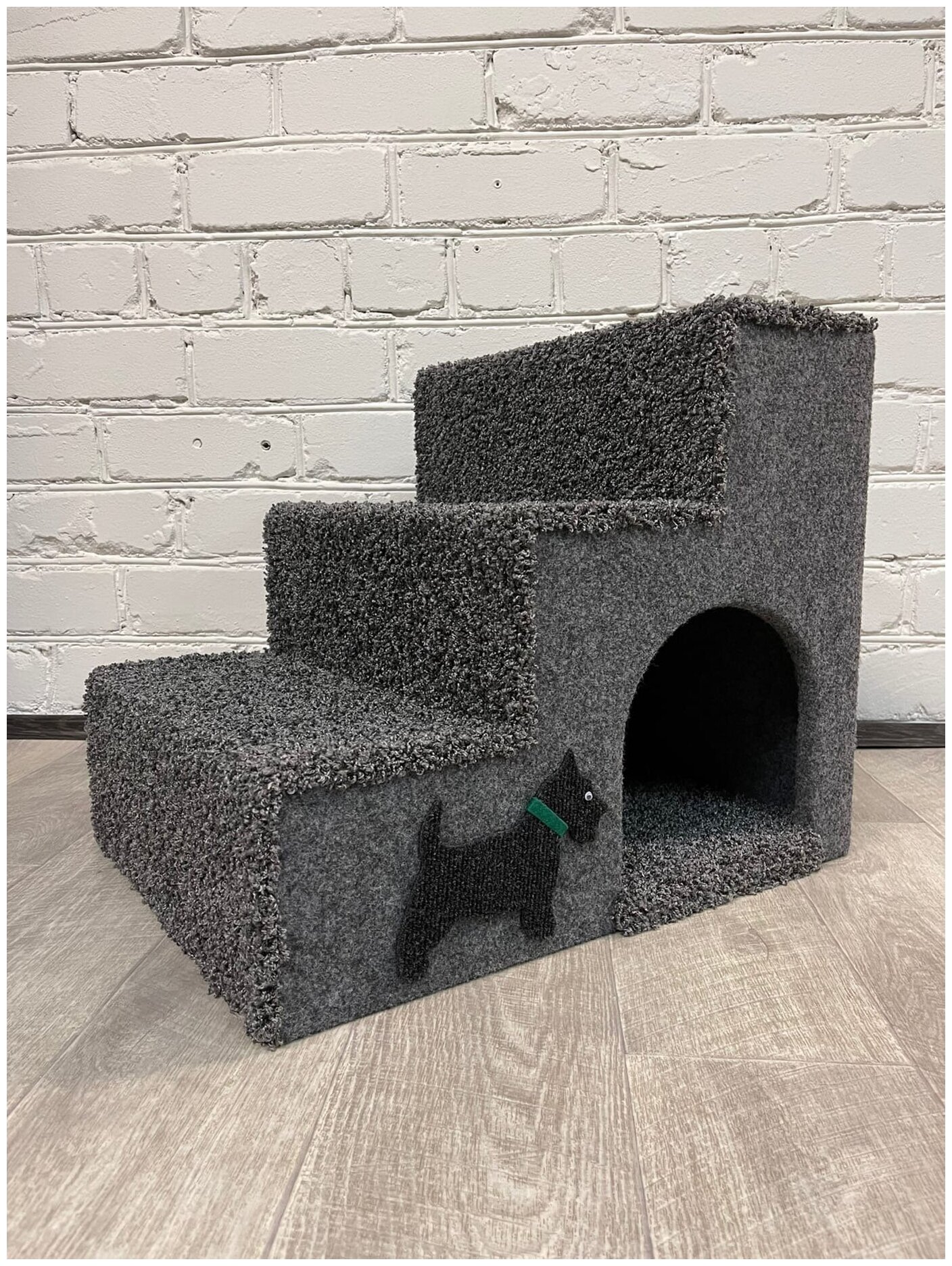 Лестница для собак и кошек полностью из ДСП + ковролин с уютным домиком (55*44*46 - д*ш*в) - фотография № 2