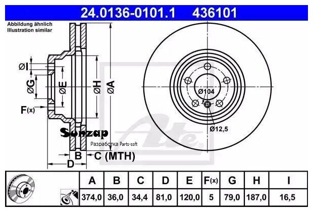 ATE 24.0136-0101.1 Диск тормозной передн, BMW: 7 745 d 01-