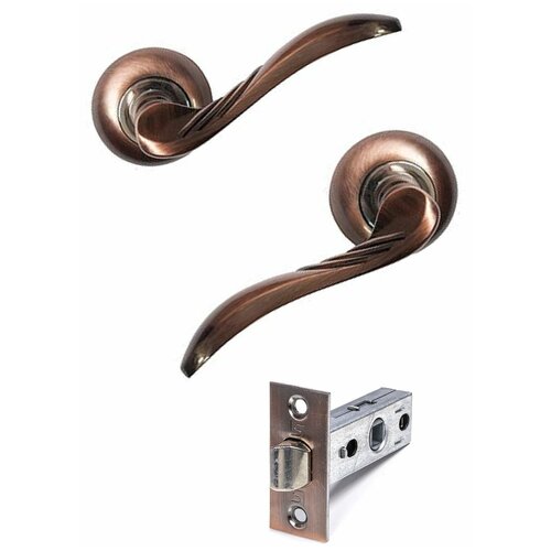 Ручки дверные на розетке межкомнатные Light Style Пиза Античная Медь (2 шт) + Защелка межкомнатная дверная Медь