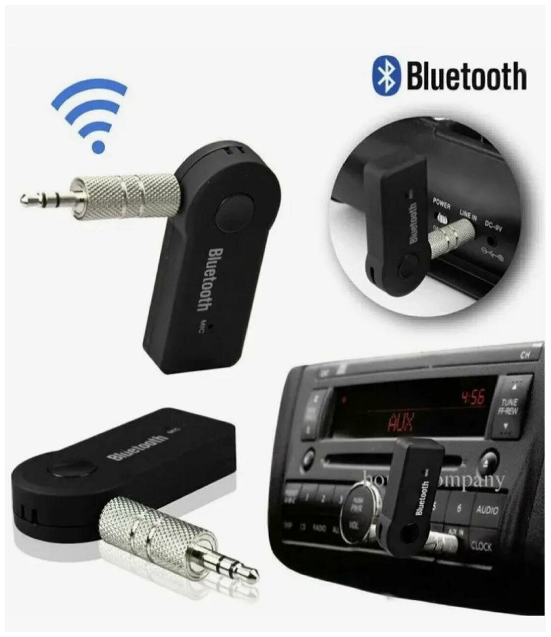 Адаптер беспроводной Bluetooth с AUX переходником/ Аудиоресивер компактный универсальный черный