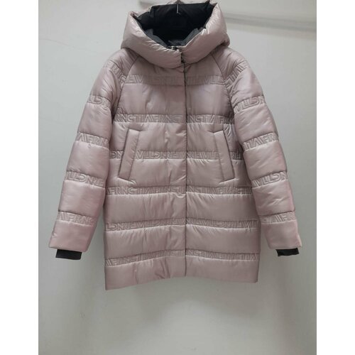 фото  куртка franco vello, демисезон/зима, средней длины, силуэт свободный, стеганая, капюшон, карманы, манжеты, размер 46, розовый
