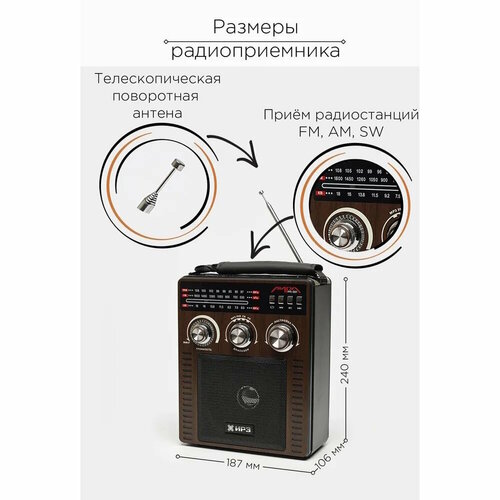 Радиоприемник аккумуляторный USB/SD/MMC MP3 Лира РП-26-1