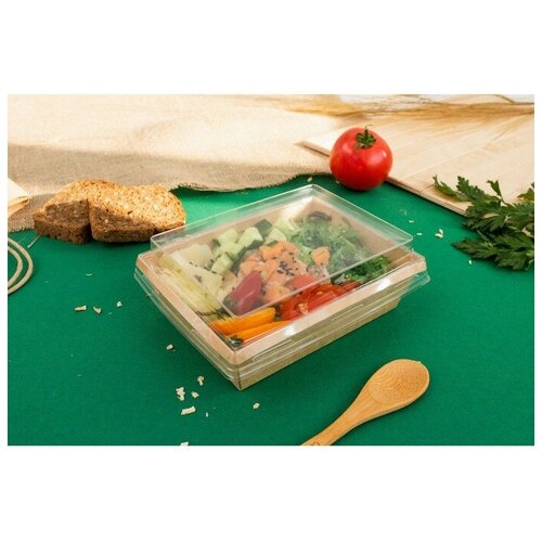 Салатник с купольной крышкой, крафт, 16 х 12 х 6,5 см, 0,5 л