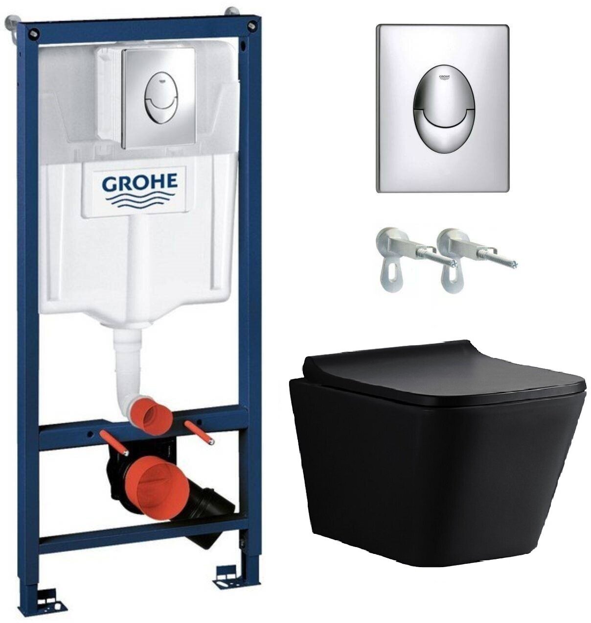 Готовый комплект: Инсталляция Grohe Rapid SL 38721001 + Унитаз подвесной Azario AZ-2002 MB Boca с сиденьем