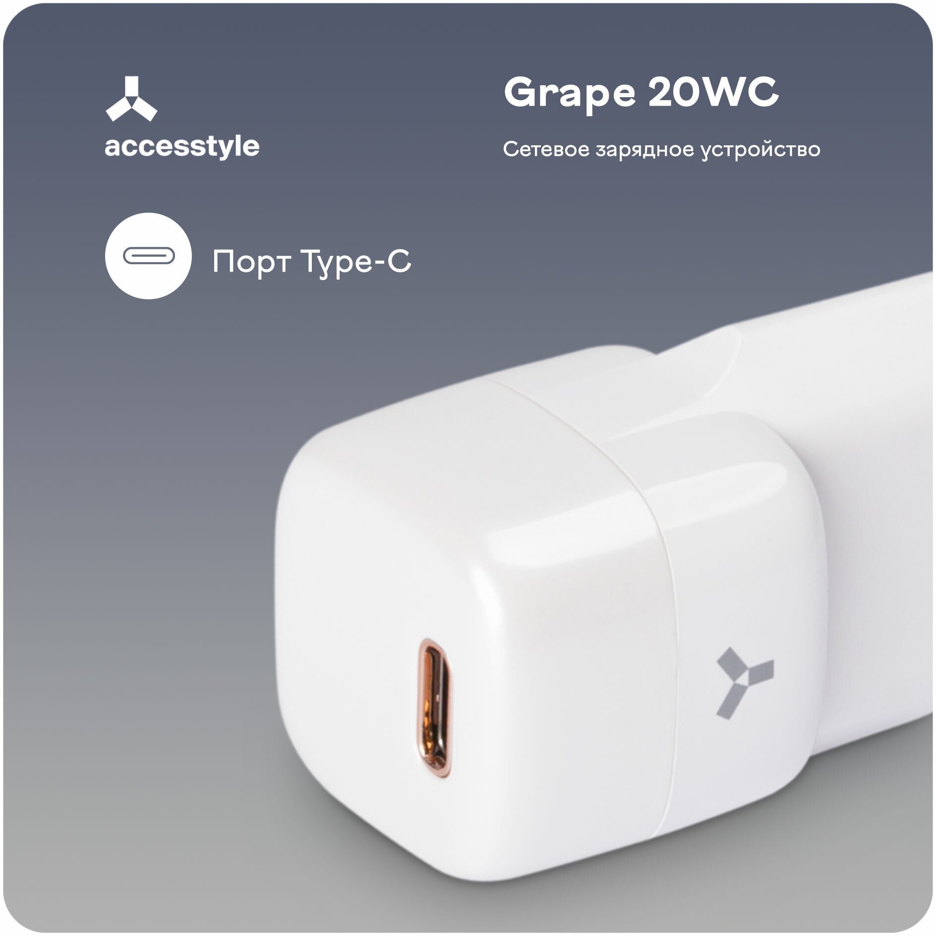 Сетевое зарядное устройство Accesstyle Grape 20WC White Silver - фото №5
