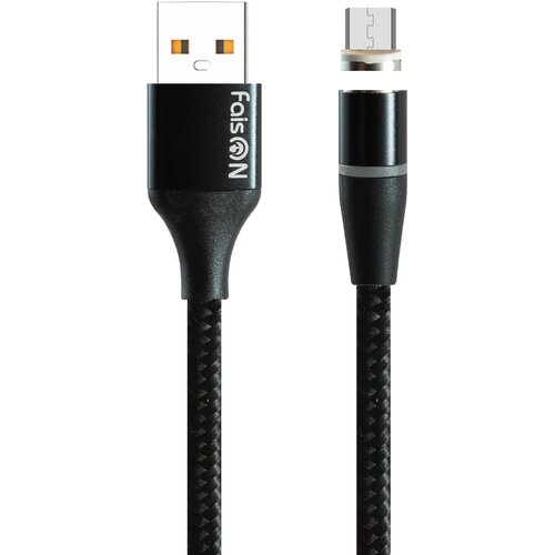 Кабель USB - микро USB FaisON K-05 Union, 1.0м, 3,0А, цвет: ткань, в переплёте, магнитный коннектор, цвет: чёрный сетевая зарядка faison 2xusb c 19 grade 2 4a кабель микро usb 1 0м чёрный