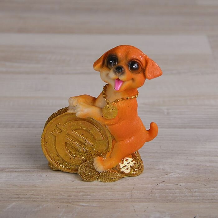 Сувенир полистоун "Собачка с долларами/монетами" 8,5х6х4,5 см