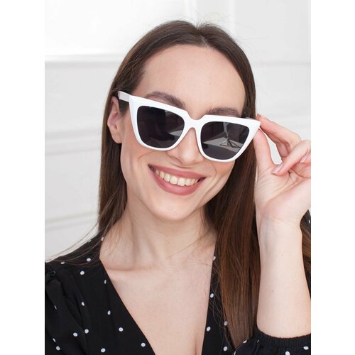 фото Солнцезащитные очки неушанка, кошачий глаз, оправа: металл, с защитой от уф, для женщин, белый