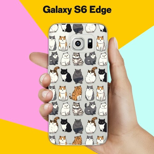 Силиконовый чехол на Samsung Galaxy S6 Edge Коты / для Самсунг Галакси С6 Эдж жидкий чехол с блестками краска в воде на samsung galaxy s6 edge самсунг галакси с 6 эдж