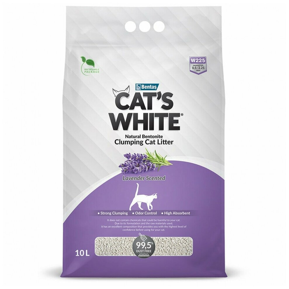 Наполнитель для кошачьих туалетов Cat's White BOX Lavender комкующийся, бентонитовый с нежным ароматом лаванды (10л)