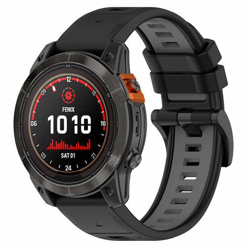 Двухцветный силиконовый ремешок для Garmin Fenix / Quaitx / Descent / Enduro, 26 мм, черно-серый умные часы garmin fenix 7x pro sapphire solar edition черный