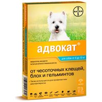 Bayer раствор от блох и клещей Адвокат для собак от 4 до 10 кг для собак и кошек от 4 до 10 кг 3 шт. в уп., 1 уп.